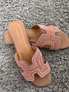 Madden Girl Coral & Pink Beaded Slide Mules